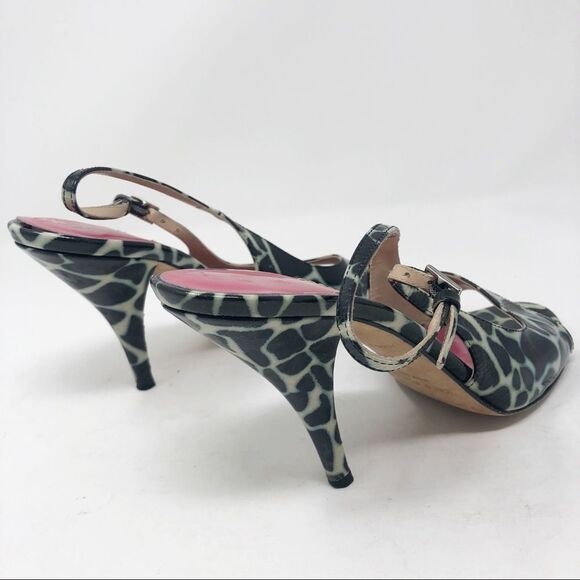 KATE SPADE | Giraffe Print Sling Back Heels Black White Turquoise Women’s Size 8 - Picture 6 of 10